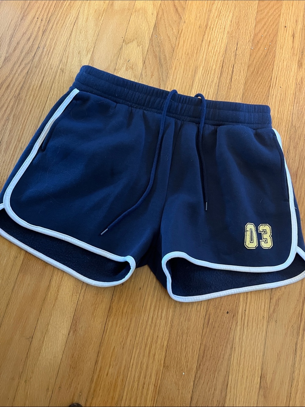 Women's Navy Athletic Shorts with White Trim and Yellow 03 Accent